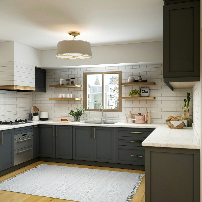 flooring installer combining ceramic and wood flooring in a modern pattern